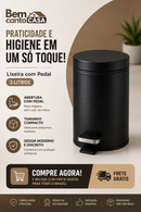 Lixeira com Pedal 3 Litros Preta – Compacta, Prática e Elegante